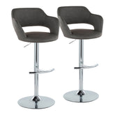 Margarite Contemporary Ajustable Barstool with Swivel in Chrome Metal and Grey Faux Leather with Rounded T Footrest by LumiSource - Set of 2