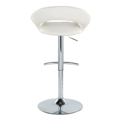 Posh Contemporary Adjustable Barstool with Swivel in Chrome Metal and White Faux Leather with Rounded T Footrest by LumiSource - Set of 2