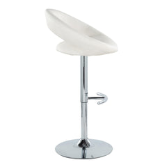 Posh Contemporary Adjustable Barstool with Swivel in Chrome Metal and White Faux Leather with Rounded T Footrest by LumiSource - Set of 2