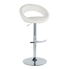 Posh Contemporary Adjustable Barstool with Swivel in Chrome Metal and White Faux Leather with Rounded T Footrest by LumiSource - Set of 2