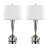 Jules 30.25" Contemporary Metal Table Lamp in Brushed Nickel with White Linen Shade and Built-In USB Port from Grandview Gallery by LumiSource - Set of 2