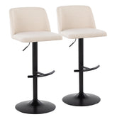Toriano Contemporary Adjustable Barstool with Swivel in Cream Noise Fabric and Black Metal with Rounded T Footrest by LumiSource - Set of 2