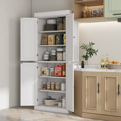 HOMCOM 72.5" Kitchen Pantry Storage Cabinet, Freestanding Kitchen Cupboard with 4 Doors and Adjustable Shelves for Dining Room, MDF White