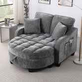Two-seater sofa, double sofa chaise longue, with irregular armrests and backrests, footrest with storage space, comes with two small throw pillows, suitable for living room and bedroom - Grey