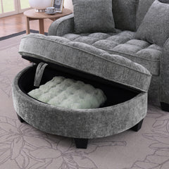 Two-seater sofa, double sofa chaise longue, with irregular armrests and backrests, footrest with storage space, comes with two small throw pillows, suitable for living room and bedroom - Grey