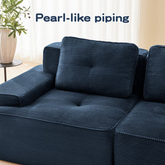Modern Modular Sectional Sofa with 4-Seater,V Shaped Corner Couch,Corduroy Fabric,Deep Seat for Living Room, Movable Ottoman,Pearl-like piping, Tufted Design, No Assembly, Anti-slip Design,Blue