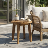 Outdoor 16" Acacia Wood Side Table, Teak Finish