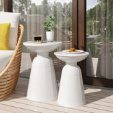 Serenita Outdoor Iron Side Tables with Flared Design, Set of 2 , White