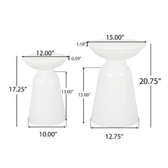 Serenita Outdoor Iron Side Tables with Flared Design, Set of 2 , White