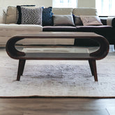 Solid Wood Amaya Light Walnut Coffee Table, Open Storage, Dark Brown