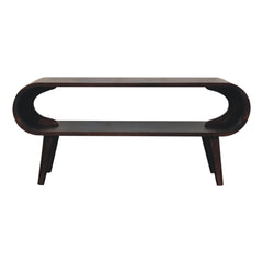 Solid Wood Amaya Light Walnut Coffee Table, Open Storage, Dark Brown