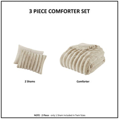 3 PCS King Ultrasoft Faux Fur Ribbed Comforter Set Taupe