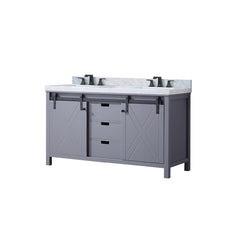 Dark Grey Double Bath Vanity 60 in. W x 22 in. D, Carrara Marble Countertop and Faucet Set