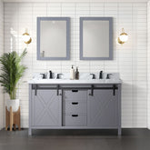 Dark Grey Double Bath Vanity 60 in. W x 22 in. D, Carrara Marble Countertop and Faucet Set