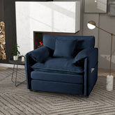 Oversized 41.73" Chenille Armchair with 1 Toss Pillow, Modern Modular Reading Chair for Living Room or Bedroom, Deep-Seat DIY Sectional Sofa,Chenille,Blue