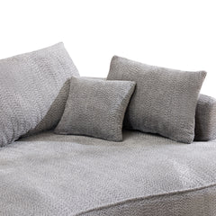 124.5-inch modern compressed boneless sofa, made of grey chenille fabric, comes with 3 back pillows and 4 throw pillows. The high-resilience sponge provides a comfortable experience.No assembly