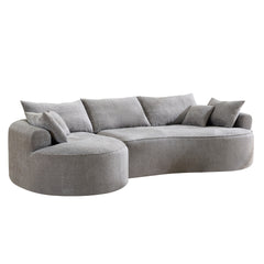 124.5-inch modern compressed boneless sofa, made of grey chenille fabric, comes with 3 back pillows and 4 throw pillows. The high-resilience sponge provides a comfortable experience.No assembly
