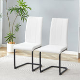2-Pack White PU Upholstered Dining Chairs - Modern Kitchen Side Chairs with Sturdy Black Powder-Coated Metal Tube Legs, Comfortable High-Back Seating for Dining Room, Kitchen & Living Room