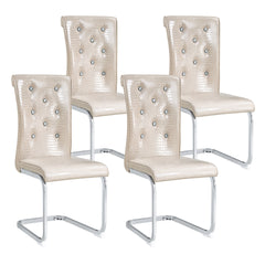Set of 4,Retro alligator skin Upholstered dining chairs,with Crystal buckle design and Faux Leather design,a touch of elegance and mystery to the dining area,Electroplated metal bow leg