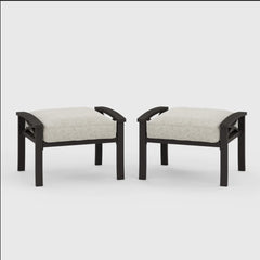 Set of 2 All-Weather 26” Width Metal Ottomans, Black Frame with Gray Cushions