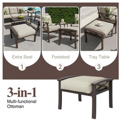Set of 2 All-Weather 26” Width Metal Ottomans, Black Frame with Gray Cushions