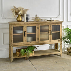 59.06" Rectangle Accent Glass Door Wooden Sideboard Cabinet with Storage Shelf, Easy Assembly Rustic Cabinet for Kitchen, Dining Room, Living Room