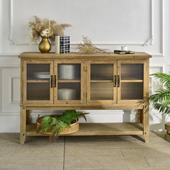 59.06" Rectangle Accent Glass Door Wooden Sideboard Cabinet with Storage Shelf, Easy Assembly Rustic Cabinet for Kitchen, Dining Room, Living Room