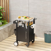 Outdoor Grill Cart with Patio Furniture, Outdoor Grill Table with Storage,Rolling Bar Cart Outdoor BBQ Cart with Hooks and Spice Rack for Grilling Accessories, Black