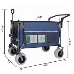Multi-Functional Push-Pull Folding Wagon Cart with Rotating Handle & 9"x4" Beach Tires for Camping & Beach –300L XL Heavy-Duty, 480lbs load, Large Capacity for Transport, Groceries, and Outdoor Use