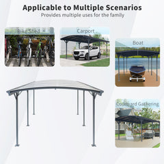 Outdoor Carport, 10 FT * 19 FT* 7 FT Arch Carport Aluminum Metal Frame and Polycarbonate Panels Car Port for Outdoor Driveway Car, Truck