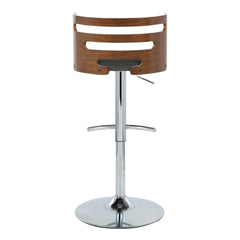Cosi Mid-Century Modern Adjustable Barstool with Swivel in Chrome Metal, Walnut Wood and Charcoal Fabric with Rounded T Footrest by LumiSource - Set of 2