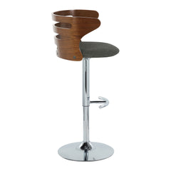 Cosi Mid-Century Modern Adjustable Barstool with Swivel in Chrome Metal, Walnut Wood and Charcoal Fabric with Rounded T Footrest by LumiSource - Set of 2