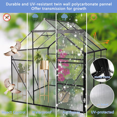 6X6FT-BLACK Polycarbonate Greenhouse Raised Base and Anchor Aluminum Heavy Duty Walk-in Greenhouses for Outdoor Backyard in All Season (W540S00002)