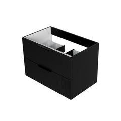 30 Inch Bathroom Vanity Cabinet With Ceramic Sink - Black Wall Mounted Floating Fluted Vanity With Drawers, Modern