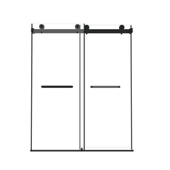 Frameless Double Sliding Shower Door 44-48 "W x 74" H, 5/16 "(8mm) Tempered Glass, Explosion Proof Film, Stainless Steel Handle, Square Tube Track, Matte Black