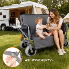 3-in-1 Collapsible Wagon Converts to Bench Convertible Folding Wagon Cart with Canopy &Rear-Mounted Folding Tabletop, 500lbs Heavy-Duty, 180L Capacity for Camping, Beach, Garden, Fishing-Gray