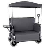 3-in-1 Collapsible Wagon Converts to Bench Convertible Folding Wagon Cart with Canopy &Rear-Mounted Folding Tabletop, 500lbs Heavy-Duty, 180L Capacity for Camping, Beach, Garden, Fishing-Gray