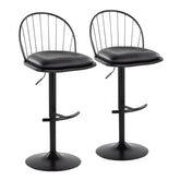 Riley Farmhouse Adjustable Height Barstool with Swivel in Black Metal, Black Wood and Black Faux Leather with Rounded "T" Footrest by LumiSource - Set of 2
