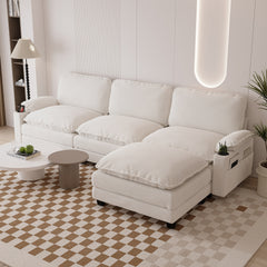 113" Modern 3+1 L-Shaped Corduroy Fabric Sofa,Modular Sectional Cloud Couch W/Ottoman,35D High-resilience Sponge&Double-layer Thick Cushion,Cup Holders,Storage Bags,Couches For Living Room,Apartment.