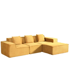 CozyForm Convertible Corduroy Sectional Couch with Ottoman & Pillows, Modular L Shaped Sleeper Sofa, Boneless Cloud Couch for Living Room Furniture, Ginge Yellow