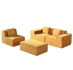 CozyForm Convertible Corduroy Sectional Couch with Ottoman & Pillows, Modular L Shaped Sleeper Sofa, Boneless Cloud Couch for Living Room Furniture, Ginge Yellow