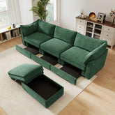 L-Shaped 3 Seater Sectional Sofa Couch,3-seat Sofa with 1 Movable Ottoman, t, Comfortable, Wide and Deep Seat, Chenille Green