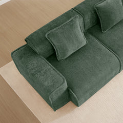 Streamlined Design Modular 3 Seat L Shape Sectional Boneless Sofa with French Edge Piping, No Assembly Required, 3-Seat Sofa Couch with Throw Pillows and 1 Movable Ottoman, Velvet Fabric Green