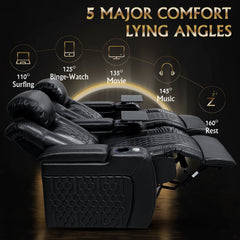 68.9"Power Recliner 2 PC Made WithTop-Grain Nappa,Fully Adjustable Relaxation,Smart Charging,Dynamic RGB LED Lighting,BLACK
