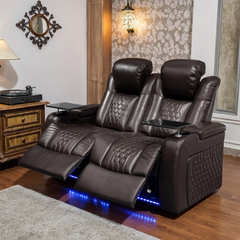 62.2"Power Recliner 2 PC Made WithTop-Grain Nappa,Fully Adjustable Relaxation,Smart Charging,Dynamic RGB LED Lighting,COFFEE