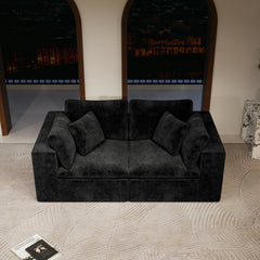 78.8*39.4"Modular sectional sofa seat,Upholstered compressed couch for living room,Bedroom,Apartment,No assembly required,2PC free combination,Plush corduroy fabric,BLACK