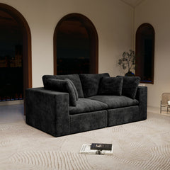 78.8*39.4"Modular sectional sofa seat,Upholstered compressed couch for living room,Bedroom,Apartment,No assembly required,2PC free combination,Plush corduroy fabric,BLACK