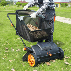 Push Lawn Sweeper, 21-inch Leaf & Grass Collector, Strong Rubber Wheels & Heavy Duty Thickened Steel Durable to Use with Large Capacity 3.5 cu. ft. Mesh Collection Hopper Bag, 2 Spinning Brushes