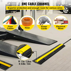 4 Pack of 1-Channel Rubber Cable Protector Ramps Heavy Duty 22046Lbs Load Capacity Cable Wire Cord Cover Ramp Speed Bump Driveway Hose Cable Ramp Protective Cover