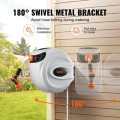 Retractable Hose Reel Water Hose Reel 115'x1/2" 180° Swivel Wall-Mounted